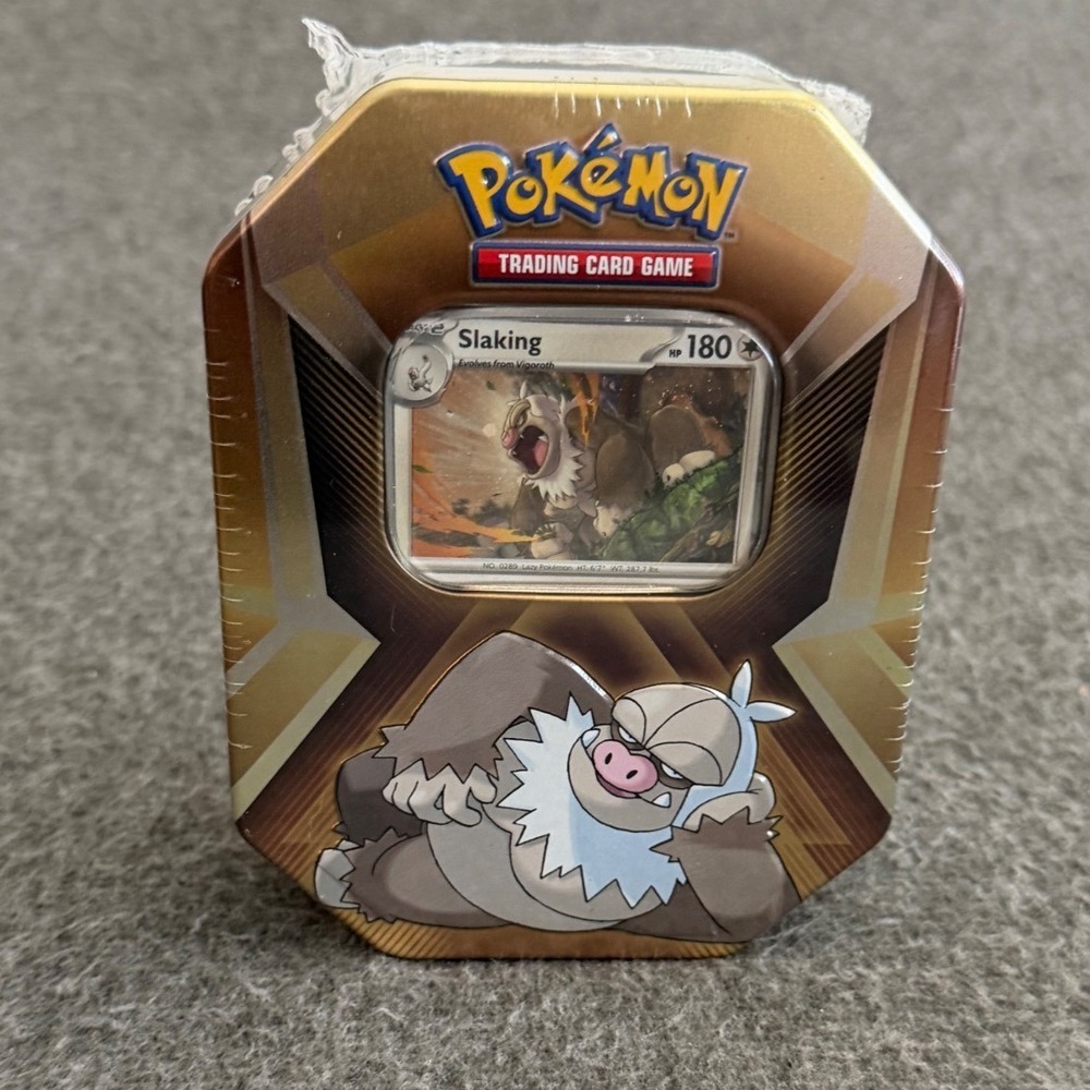 Pokemon TCG Triple Whammy Tin Slaking Foil Cards 3 Booster Packs Factory Sealed